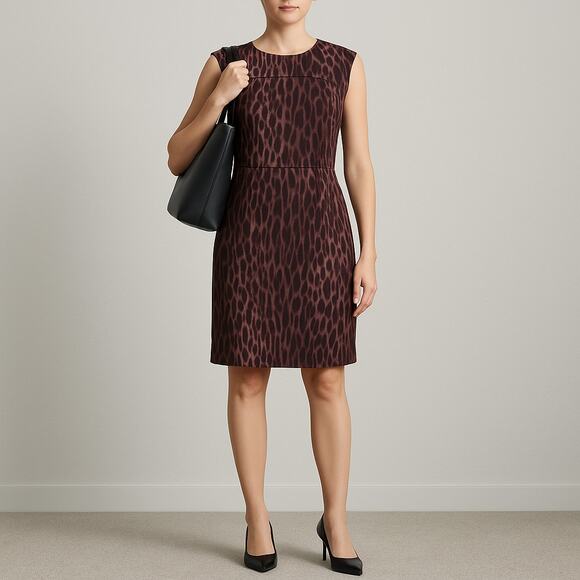 NWT Michael Kors Sheath Dress Purple Animal Print Knee Length Women’s Sz 8 - Picture 1 of 16